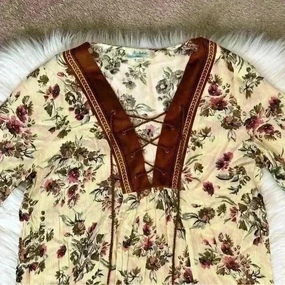 Altar’d State Boho Deep V Tie Floral Tunic Top / Dress - Picture 2 of 6